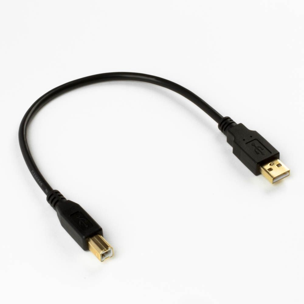 Kurzes USB-Kabel AB PREMIUM-Qualität, vergoldete Stecker, schwarz, 30cm