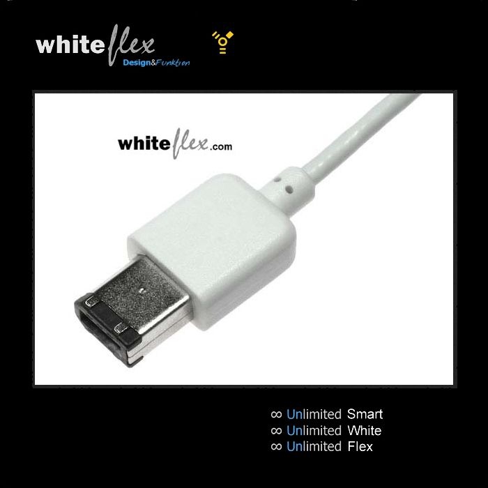 WHITEFLEX Firewire 400 Kabel 2x 6-polig weiss + flexibel 50cm