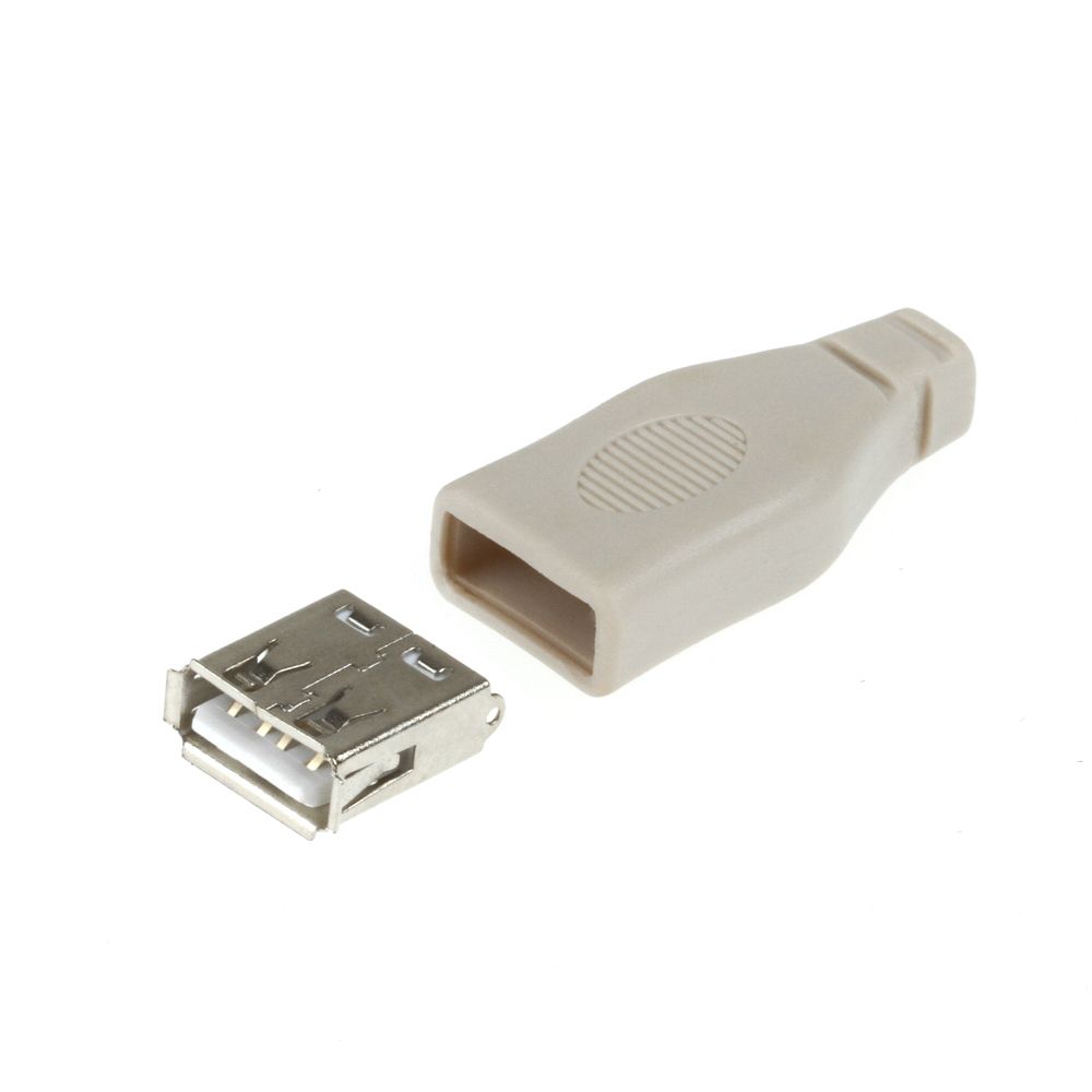 USB 2.0 Buchse Typ A mit grau-beiger Kunststoffhaube, zum Löten
