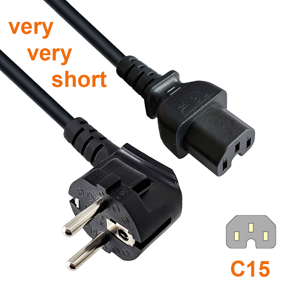 Warmgerätekabel Typ E/F (90°) auf IEC 60320 C15, 3×1,0 mm², 70cm