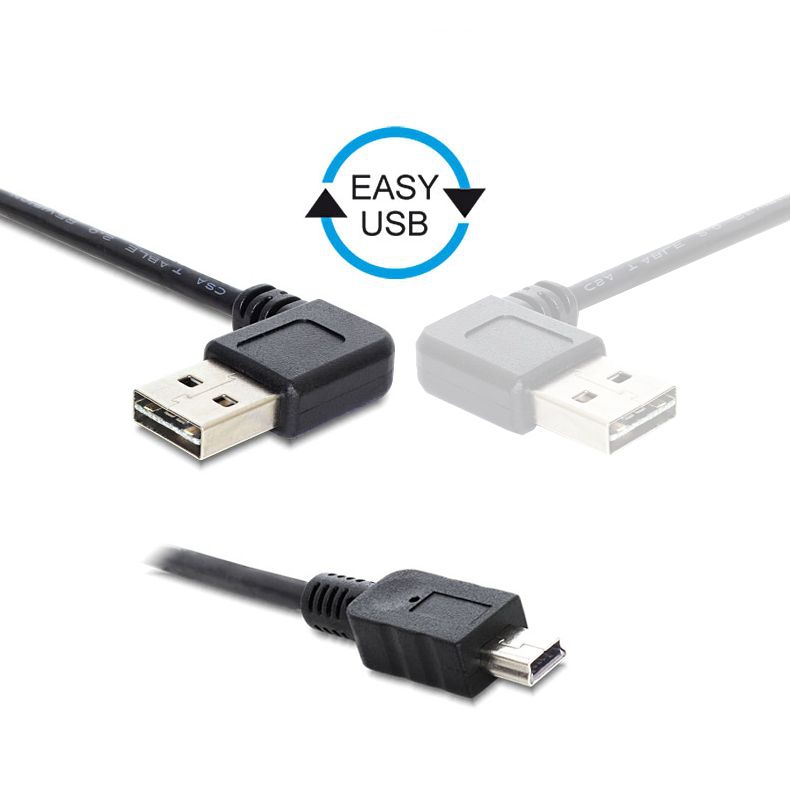 USB-Kabel Mini B auf A 90°, A nach rechts od. links gewinkelt einsteckbar, 50cm