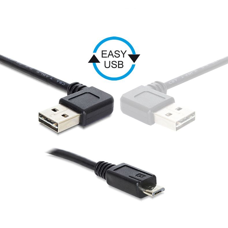 USB-Kabel Micro B auf A 90°, A nach rechts/links gewinkelt einsteckbar, 1m
