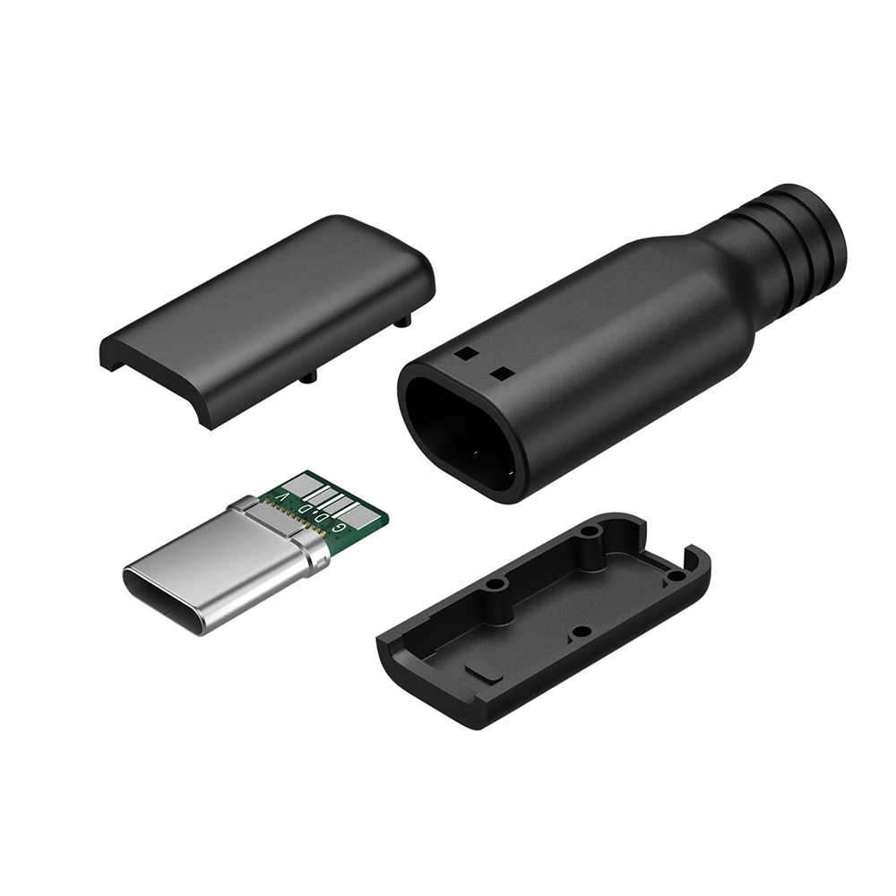 USB 2.0 Stecker Typ C mit schwarzer Kunststoffhaube, zum Löten