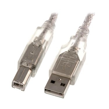 Kurzes USB-Kabel PREMIUM-QUALITÄT USB 2.0  A-auf-B silber-transparent 30cm