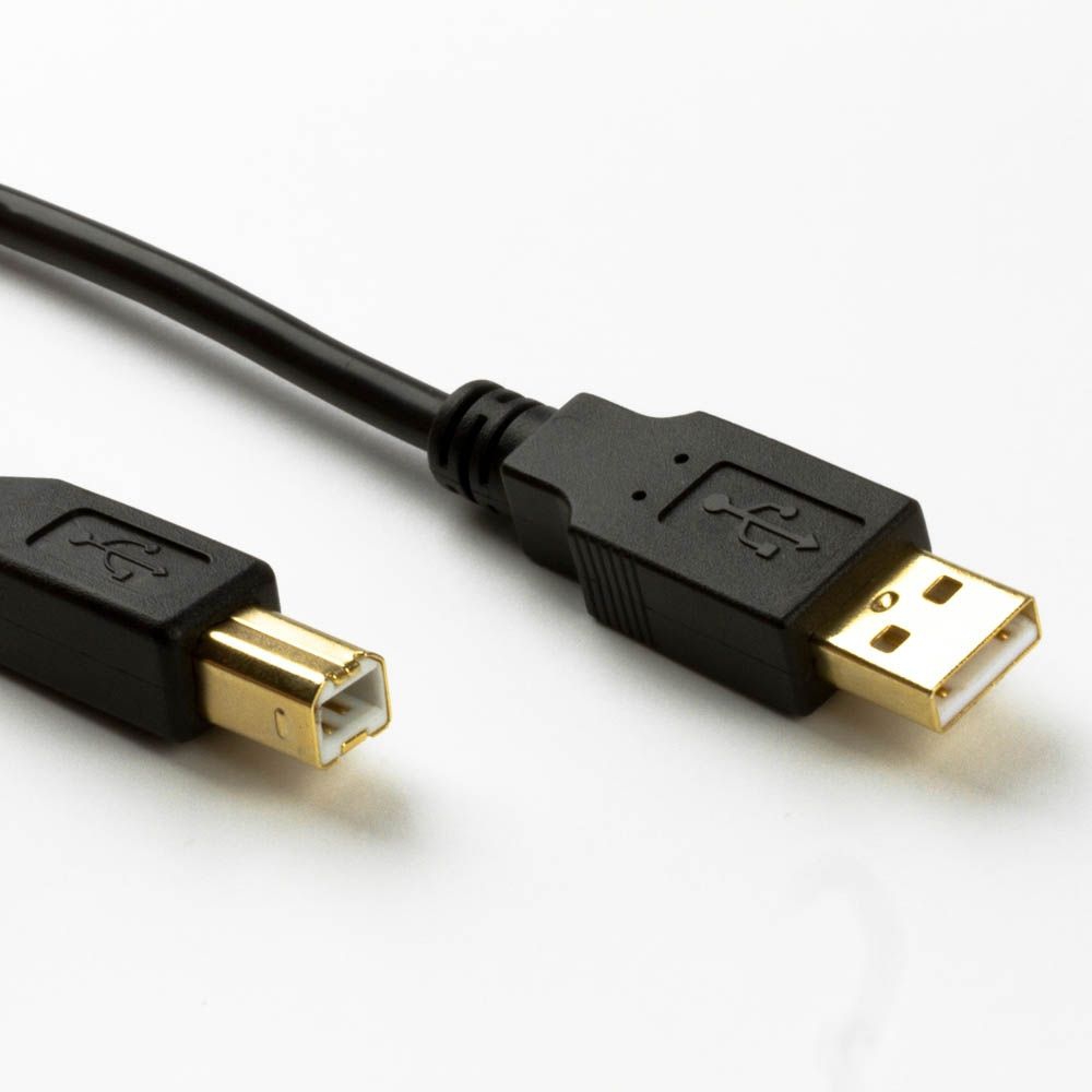 Kurzes USB-Kabel AB PREMIUM-Qualität, vergoldete Stecker, schwarz, 20cm