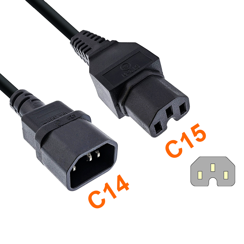 Netzkabelverlängerung C15 Warmgerätestecker auf C14, 50cm