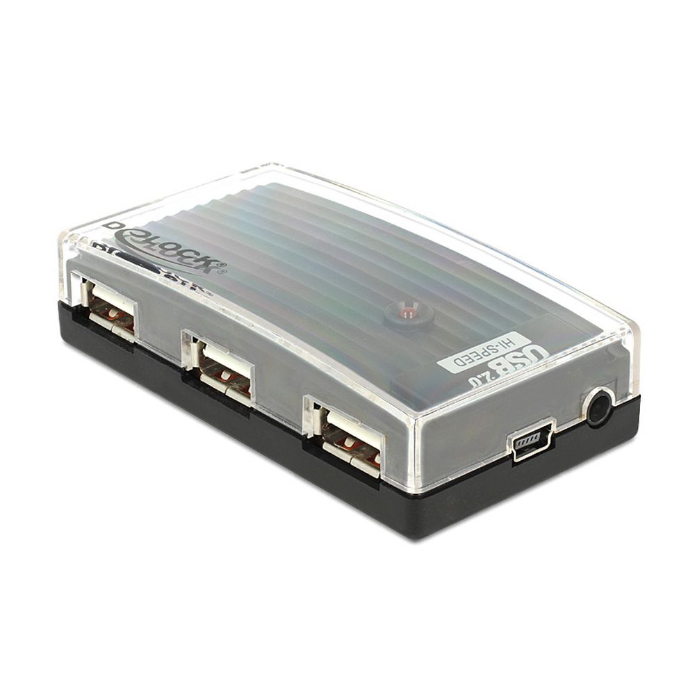 USB 2.0 Mini HUB 4 Ports inkl. Netzteil u. Kabel, DELOCK