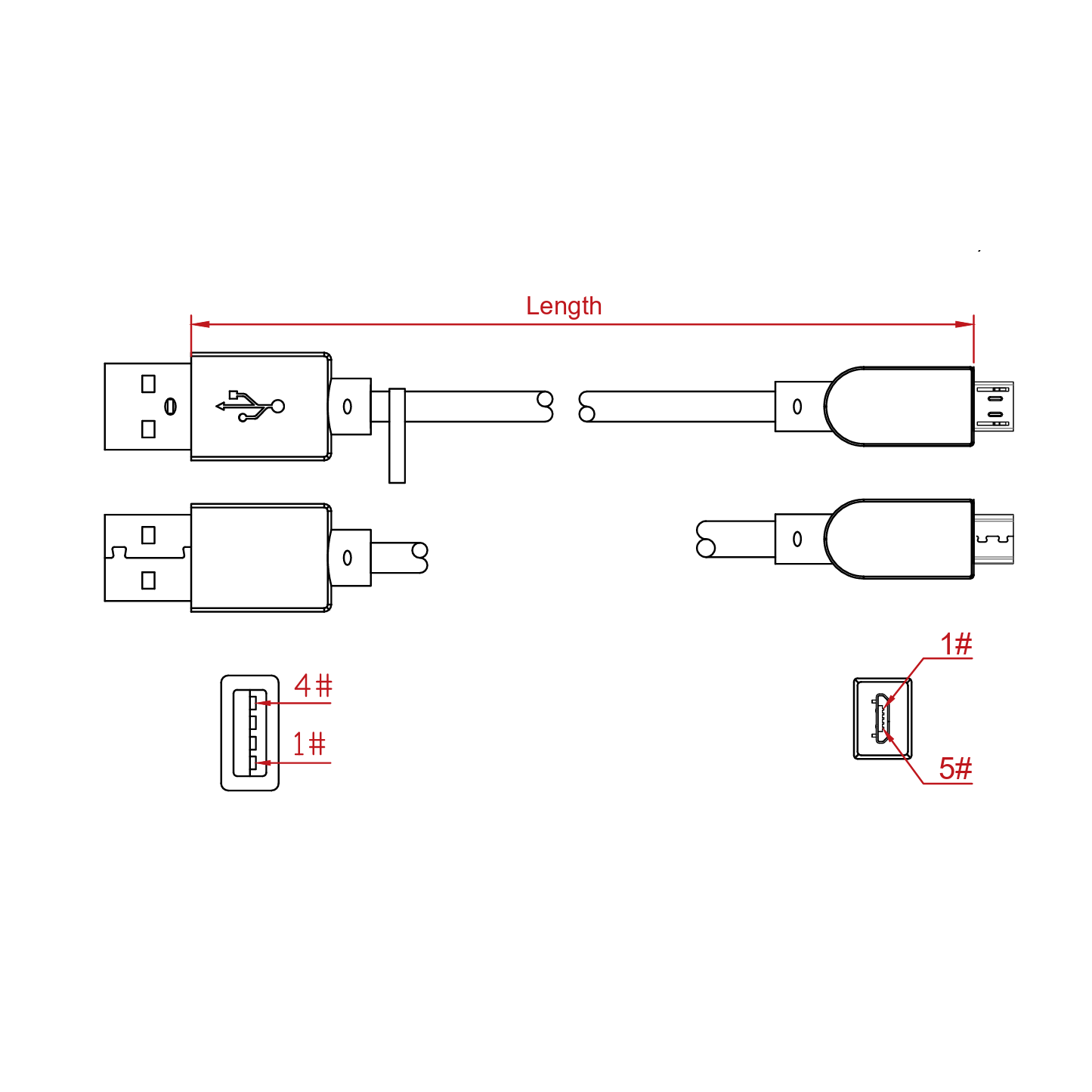 MICRO USB 2.0 Kabel, Stecker USB A an Micro B, ca. 15cm