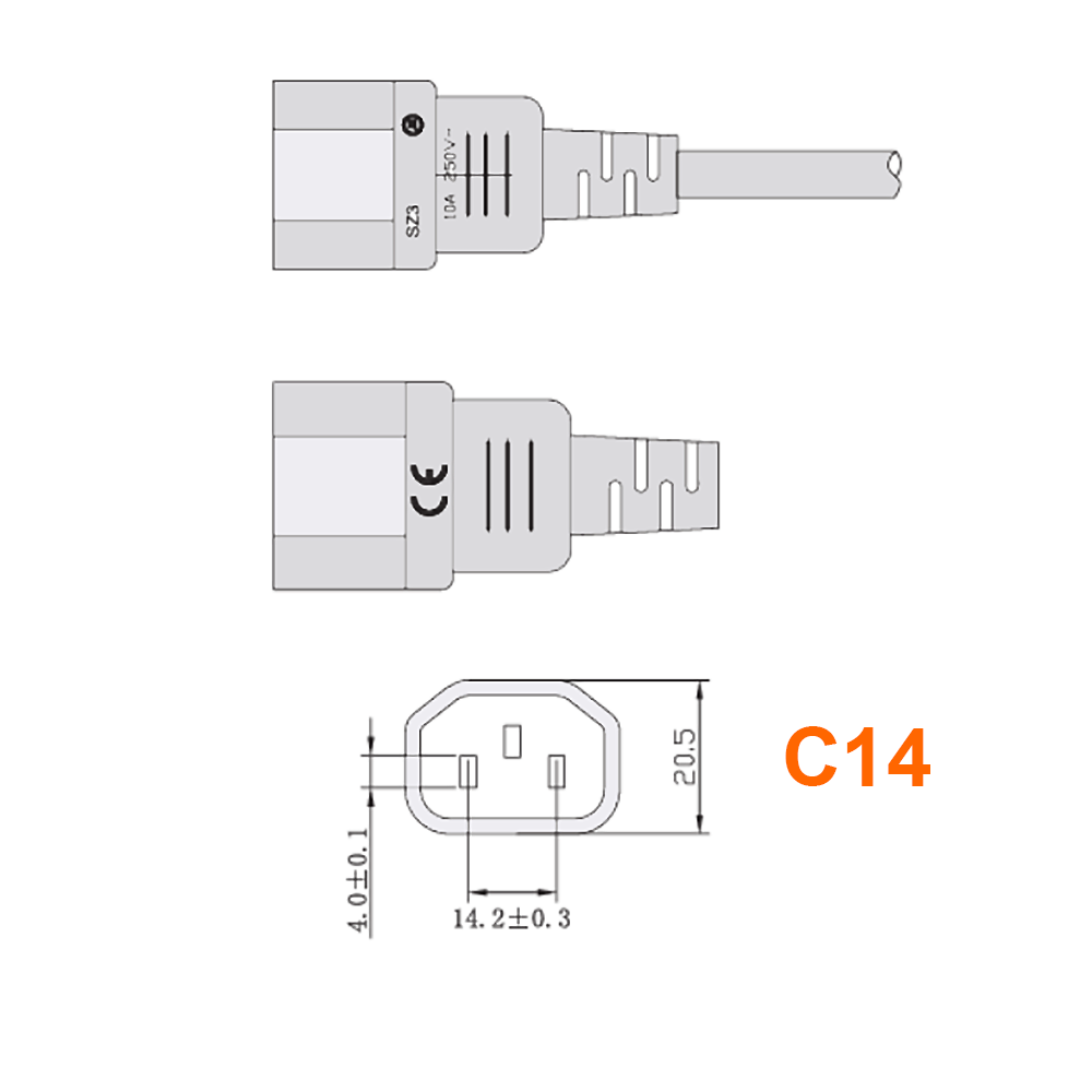 Netzkabelverlängerung C15 Warmgerätestecker auf C14, 50cm