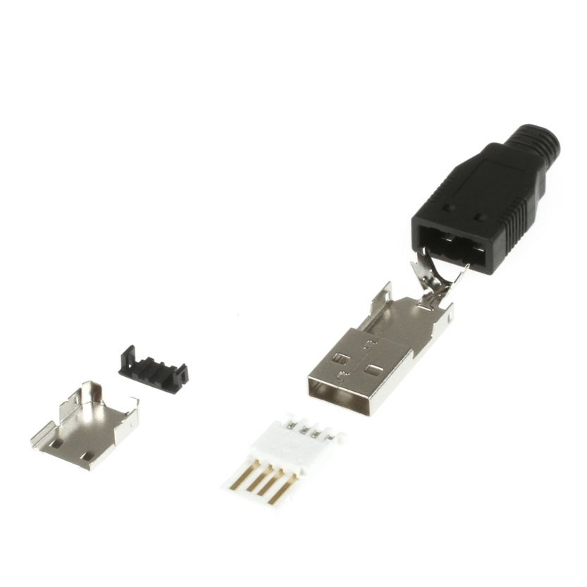 USB 2.0 Stecker Typ A mit schwarzer Posthaube, zum Löten