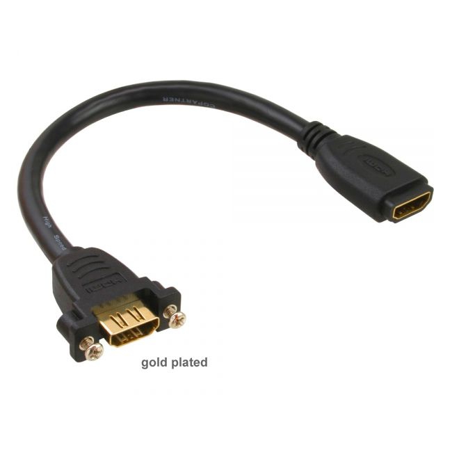 Montagebuchse HDMI für Einbau 2x HDMI A Buchse GOLD mit Kabel 20cm