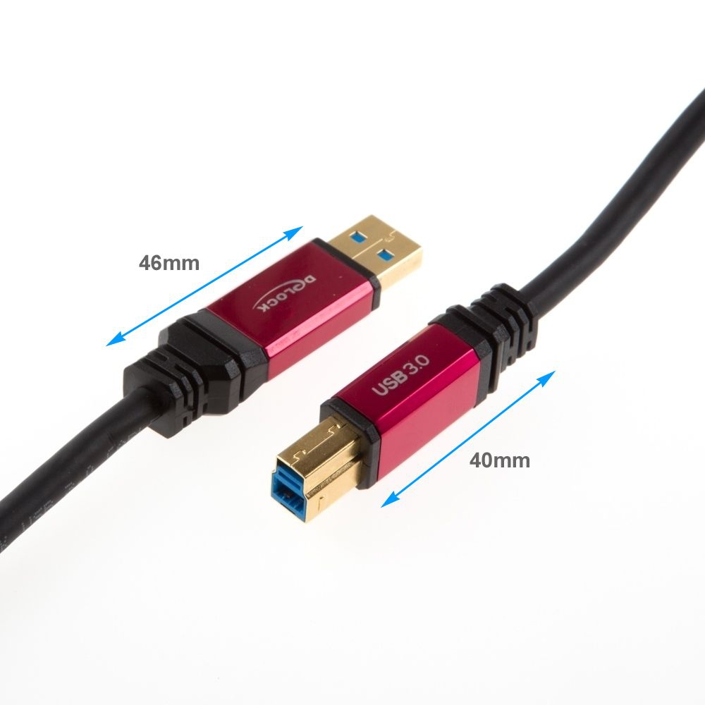 USB 3.0 Kabel AB PREMIUM-Qualität mit Metallsteckern 5m