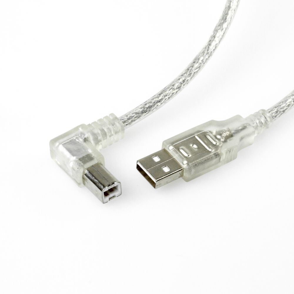 USB-Kabel Stecker B abgewinkelt LINKS 2m silber-transparent