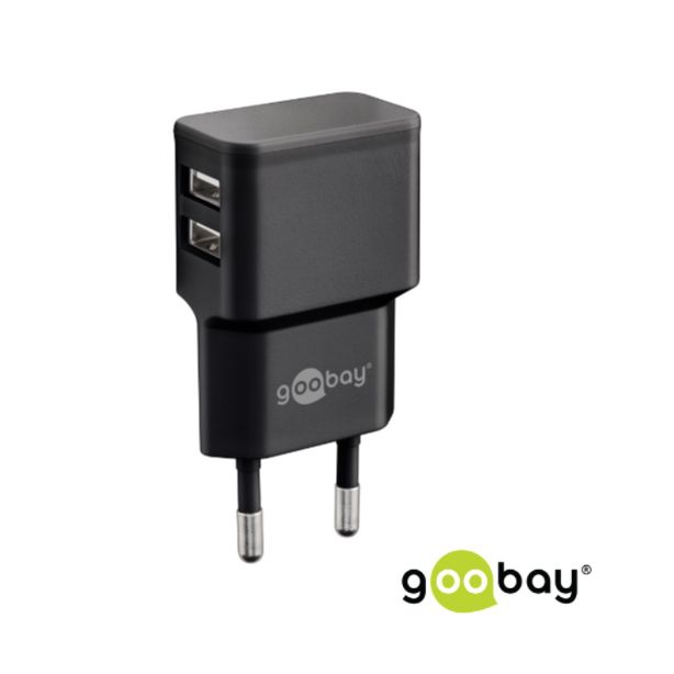 Steckernetzteil mit 2x USB-A-Port 5V 2400mA schwarz Steckernetzteil mit 2x USB-A-Port 5V 2400mA schwarz