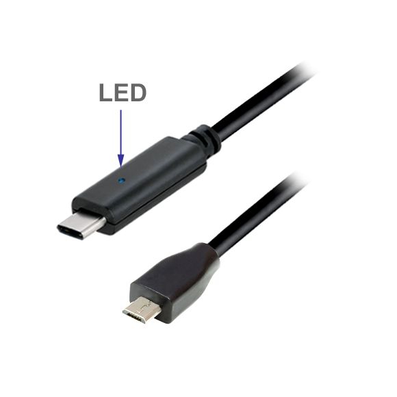 USB-Kabel Type-C™ Stecker mit LED auf Micro B Stecker 1m