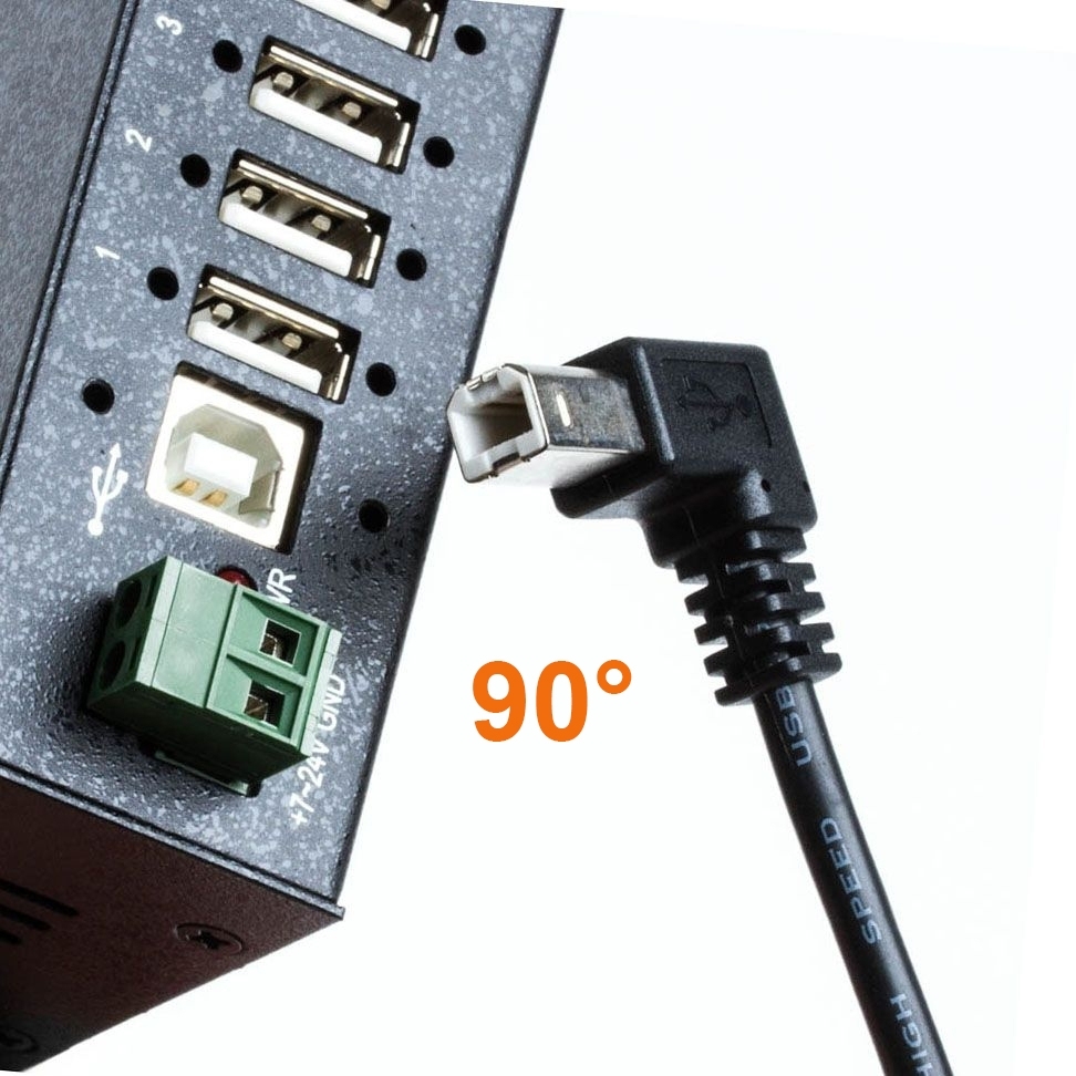 USB 2.0 Kabel mit extra kleinem B-Winkelstecker 90° NACH UNTEN 30cm