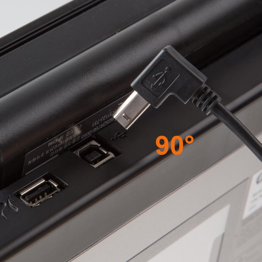 USB 2.0 Kabel mit extra kleinem B-Winkelstecker 90° NACH UNTEN 30cm