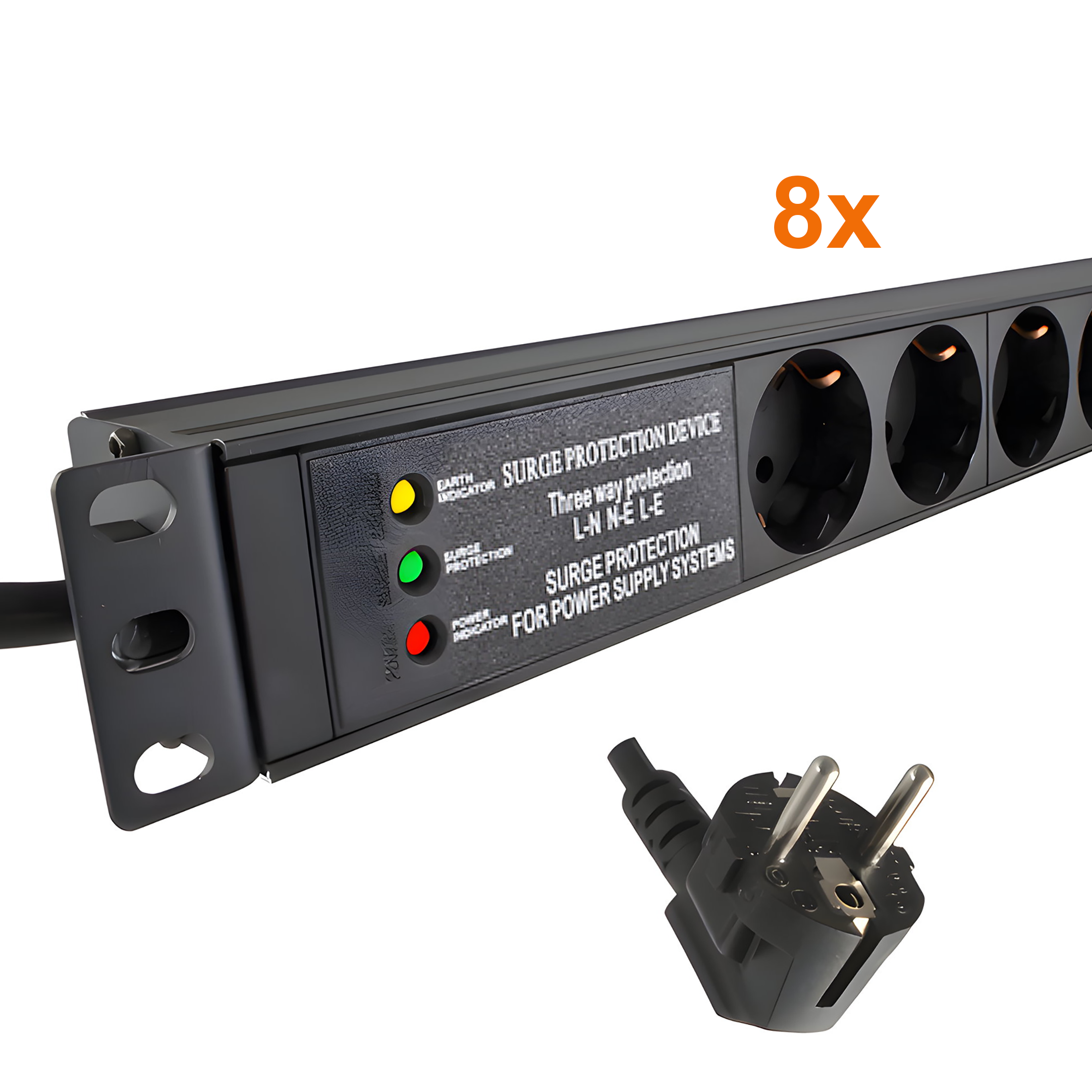 19 Zoll Steckdosenleiste 8x Schutzkontakt mit Überspannungsschutz