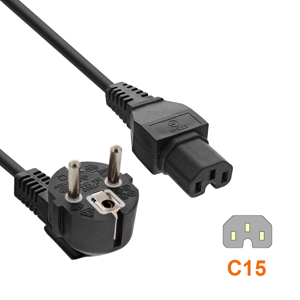 Warmgerätekabel Typ E/F (90°) auf IEC 60320 C15, 3×1,0 mm², 1.8m