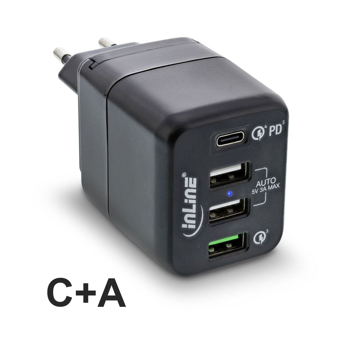 USB Netzteil, 4-port Ladegerät, USB-C PD+QC4 / QC3, 45W, schwarz