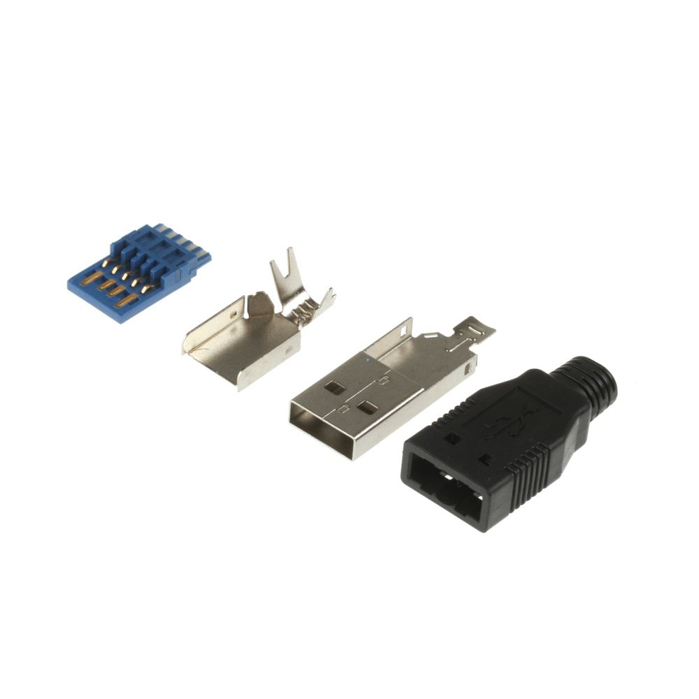 USB 3.0 Stecker Typ A zum Löten mit Kunststoffhaube, schwarz