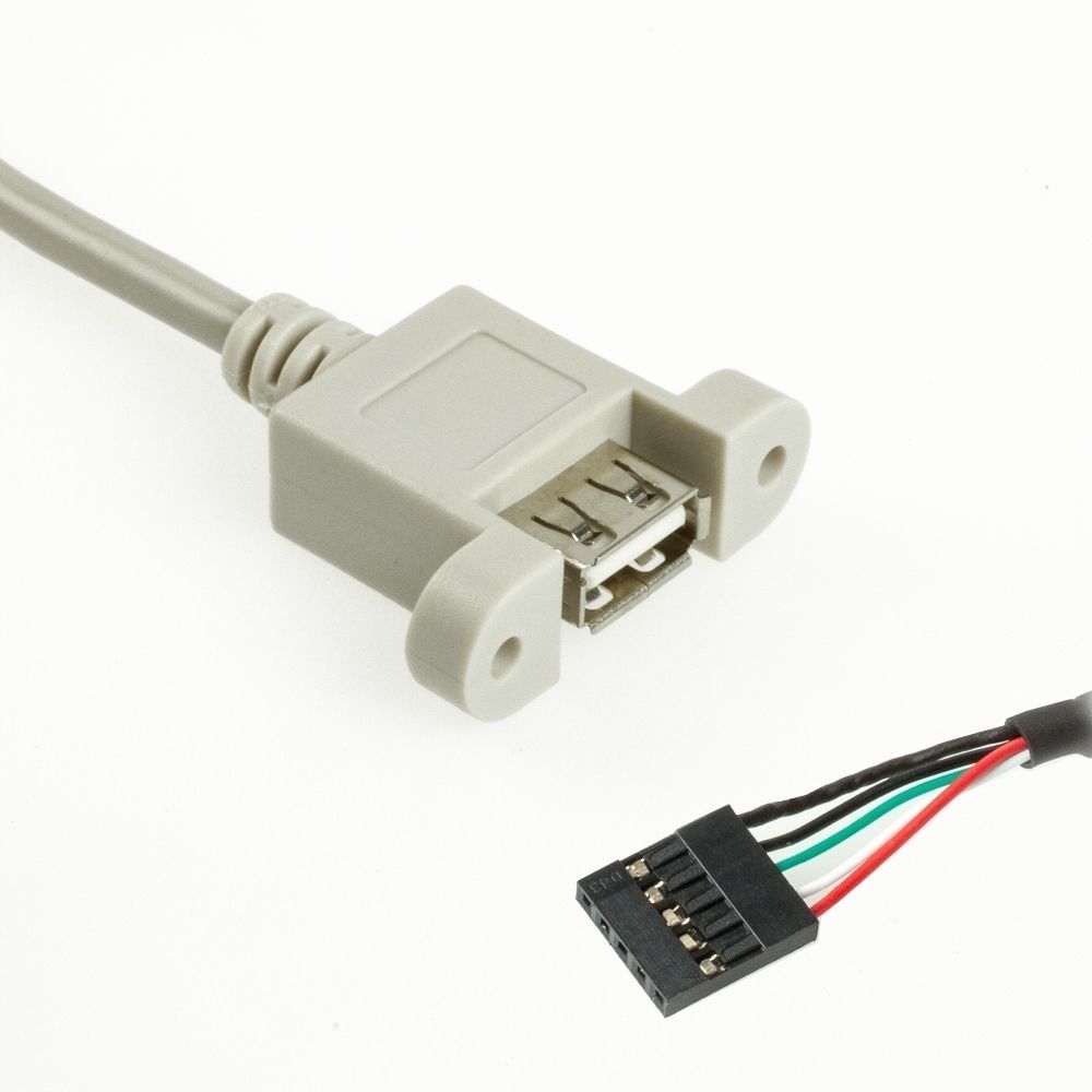 USB 2.0 A Buchse anschraubbar an 5-Pol Boardstecker, ohne Schrauben, 30cm